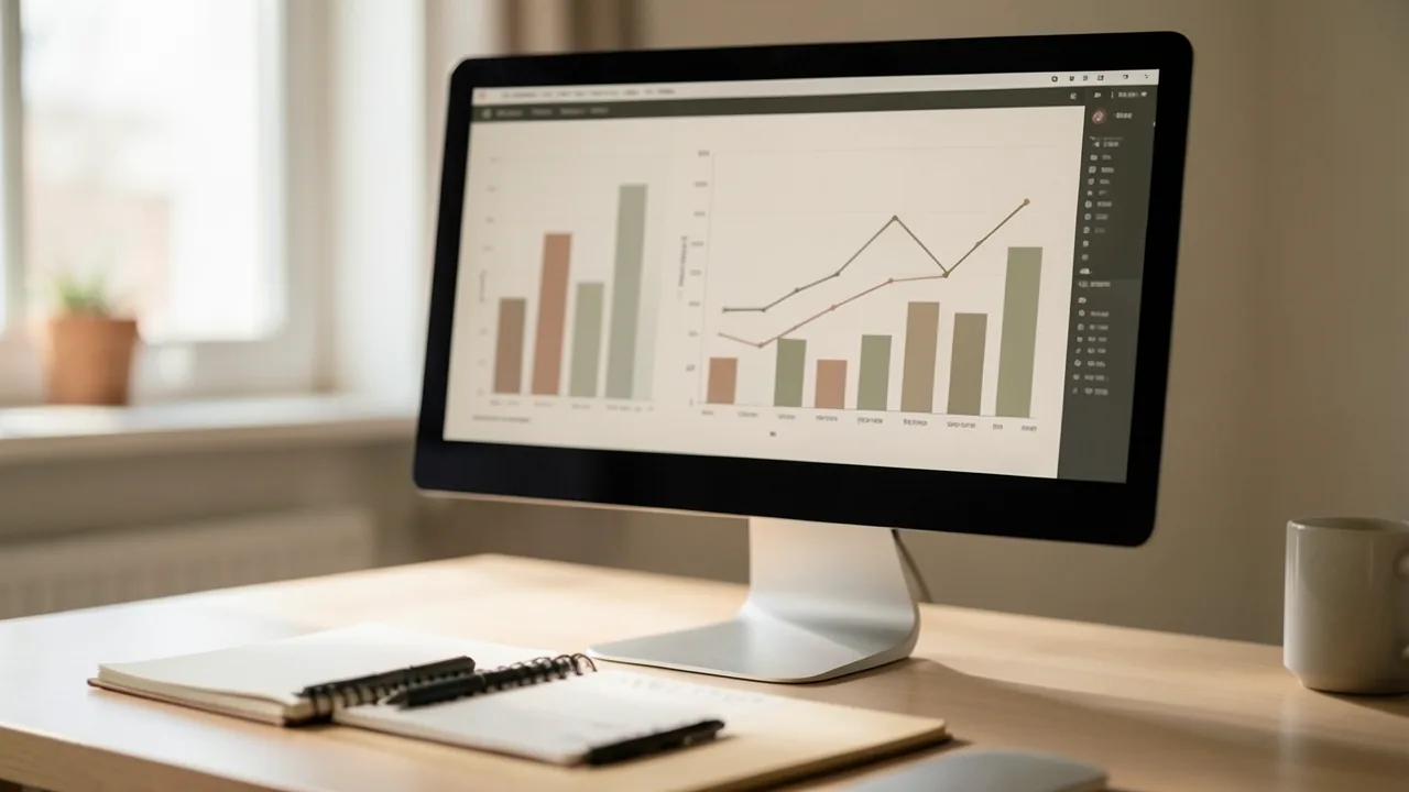 Pantalla con gráficas de resultados en un escritorio de trabajo