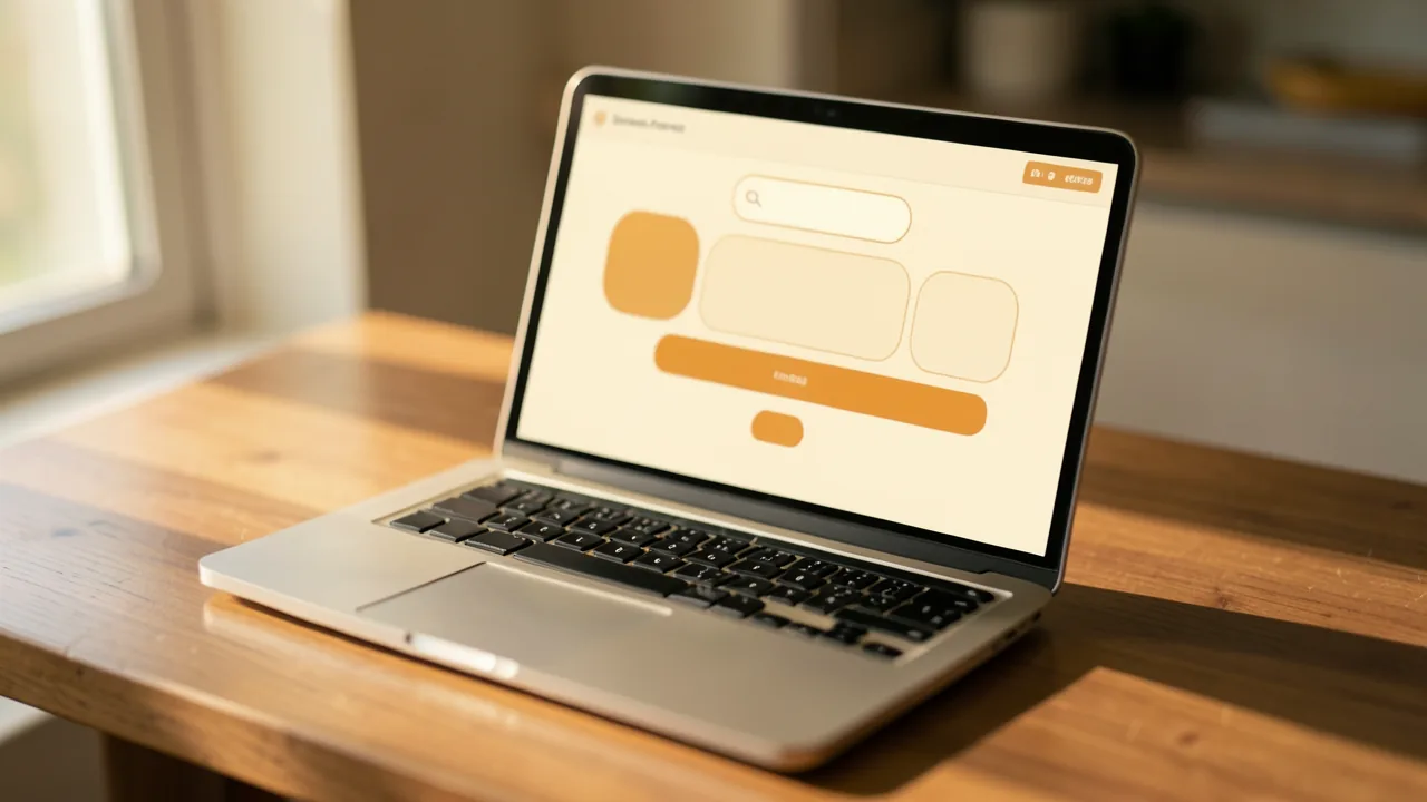 Portátil abierto sobre un mostrador de madera con un formulario de contacto en pantalla