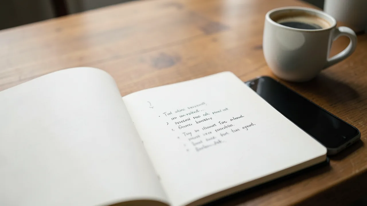 Libreta con una lista de ideas apuntadas junto a un móvil