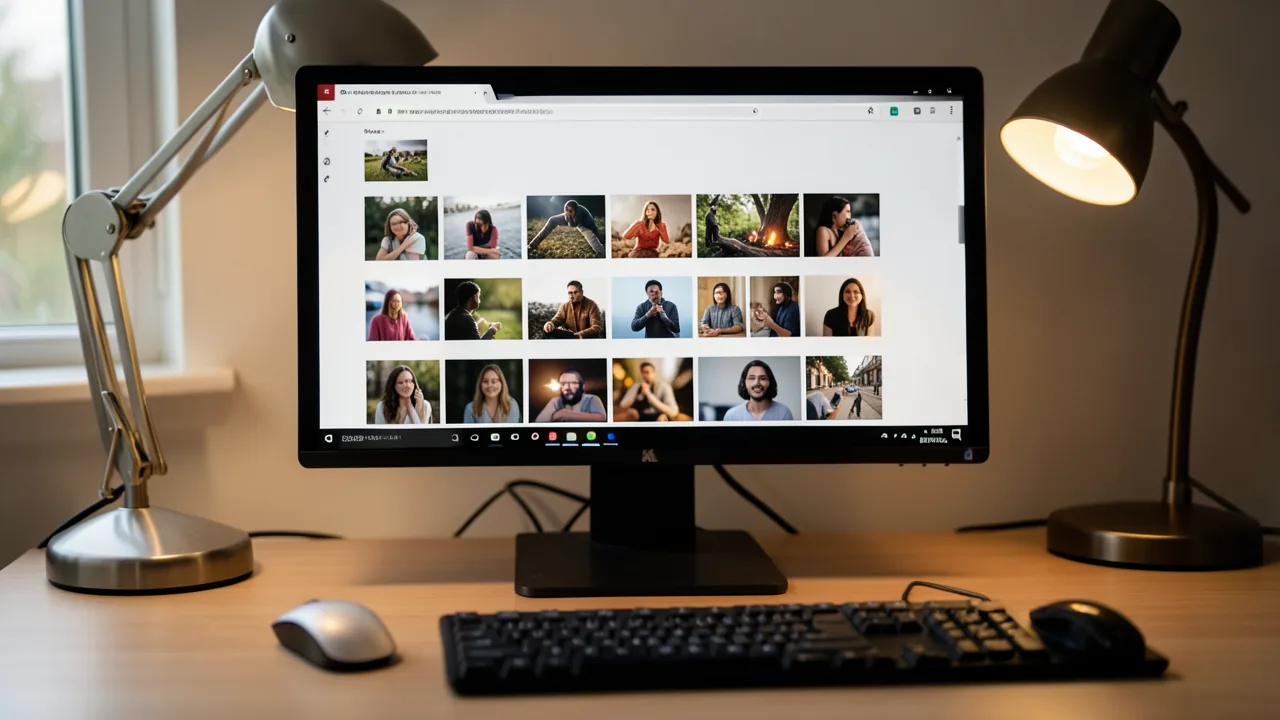 Pantalla d'ordinador amb una carpeta plena de fotografies en miniatura
